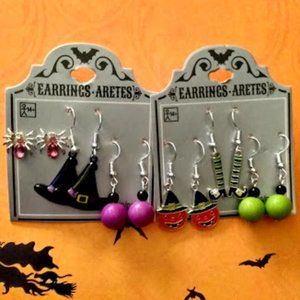HAUNT COUTURE HALLOWEEN 6pc LOT PUMPKIN/WITCH HAT/WITCH BOOTS/SPIDER EARRINGS